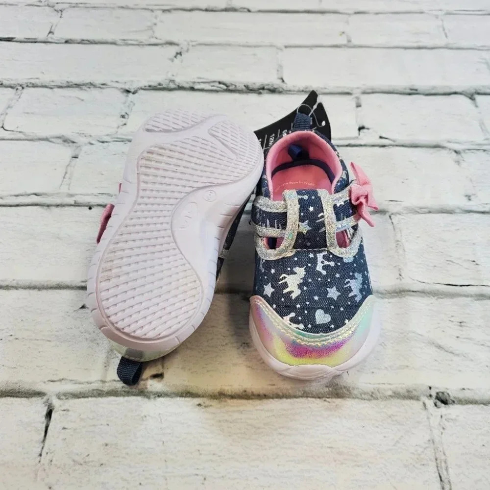 INFANT Blue and Silver Unicorn Baby Sneakers. Girls Baby Shoes. - Picture 7 of 10